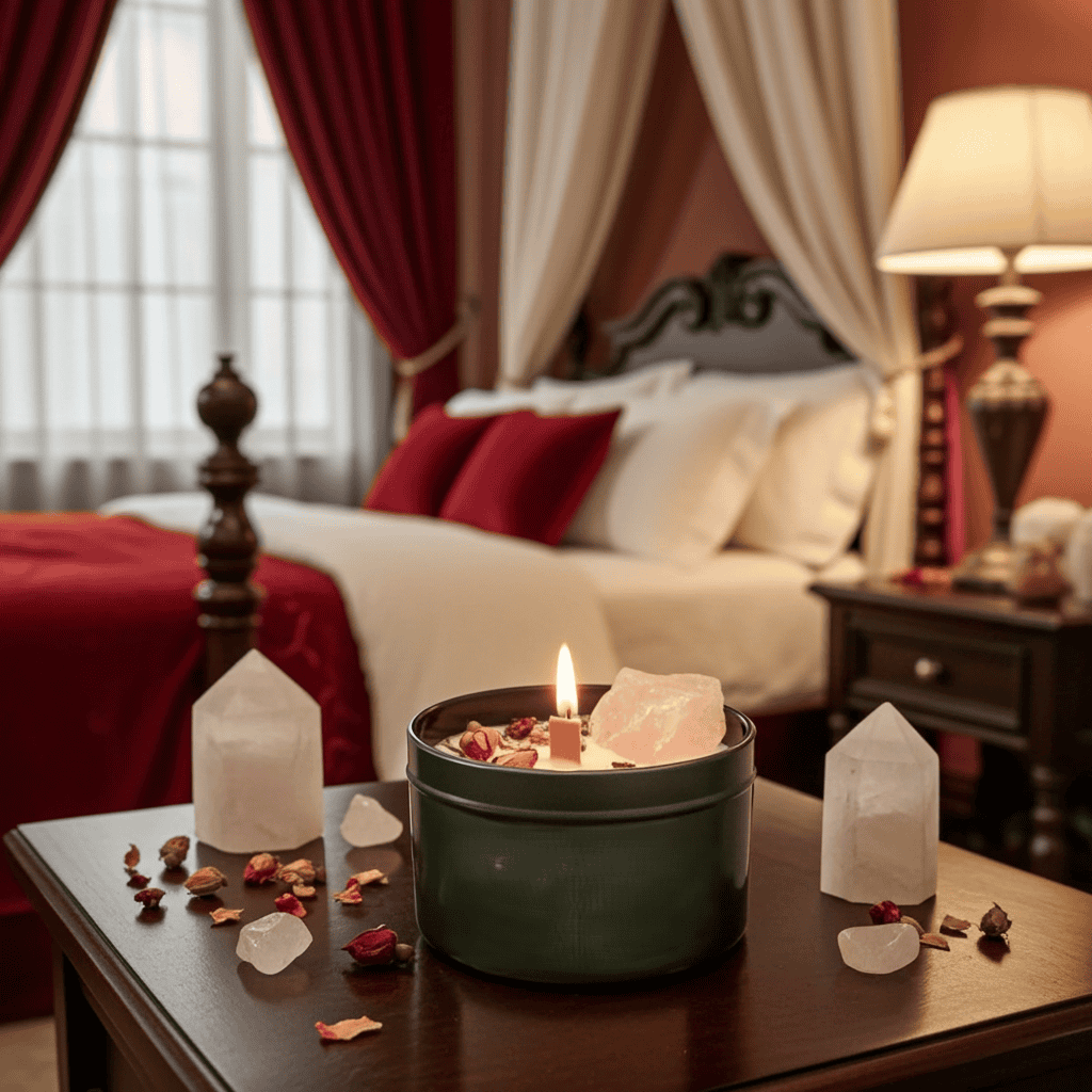 Candela amore con quarzo rosa e olio essenziale di Rosa- RossoLimone - copertina