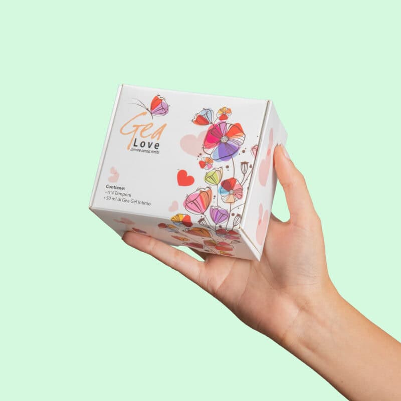 Kit tamponi e lubrificante - spugne mestruali - Gea Love - RossoLimone - scatola