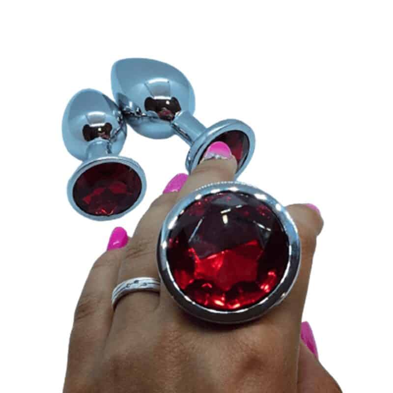Plug acciaio con brillante rosso diamante