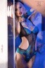 body in tulle e pizzo con guanti nero blu 3